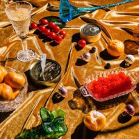 xmas modern dinner table setting on gold velvet fabric background. creative merry christmas celebration concept. contemporary new year festive backdrop - food stock pictures, royalty-free photos & images