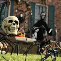 yard decorated for halloween - garden decoration stock pictures, royalty-free photos & images