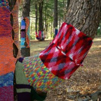 yarn bombing on a tree at the national arboretum, canberra, australian capital territory, australia - garden decoration stock pictures, royalty-free photos & images