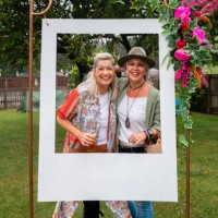 young at heart festival goers - garden decoration stock pictures, royalty-free photos & images