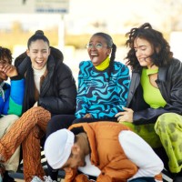 young barcelona friends talking and laughing outdoors - fashion stock pictures, royalty-free photos & images