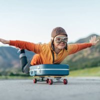young boy ready to travel with suitcase - travel stock pictures, royalty-free photos & images
