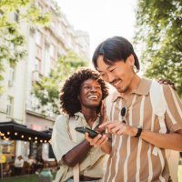 young couple in european city - travel stock-fotos und bilder