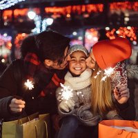 young family celebrating christmas - travel stock pictures, royalty-free photos & images
