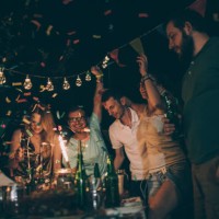 young friends at birthday party - garden decoration stock pictures, royalty-free photos & images