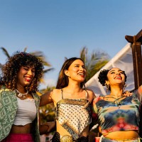 young friends women dancing during party outdoors - concert stock pictures, royalty-free photos & images