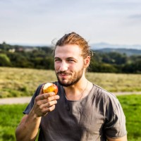 young man eating an apple in rural landscape - food stock pictures, royalty-free photos & images