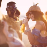 young multi-ethnic hipster friends dancing at summer beach party - concert stock pictures, royalty-free photos & images