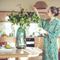 young woman at home - home decoration stock pictures, royalty-free photos & images