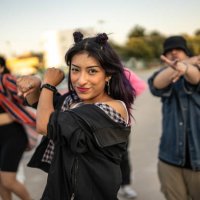 young woman dancing hip hop with her friends outdoors - concert stock pictures, royalty-free photos & images