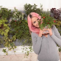 young woman happy with her vertical wall at home - garden decoration stock pictures, royalty-free photos & images