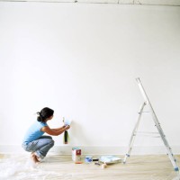 young woman looking at paint samples, side view - home decoration stock pictures, royalty-free photos & images