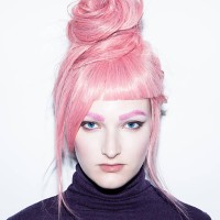 young woman with pink hair wig in an updo. - fashion stock pictures, royalty-free photos & images