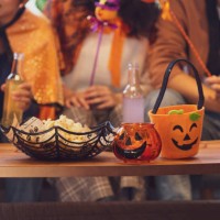 youth group having a halloween party - home decoration stock pictures, royalty-free photos & images