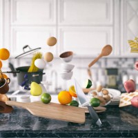 zero gravity in kitchen - food stock pictures, royalty-free photos & images