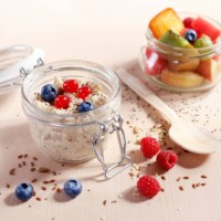 zero waste porridge lunch with fruits salad in a glass container - junk food stock pictures, royalty-free photos & images