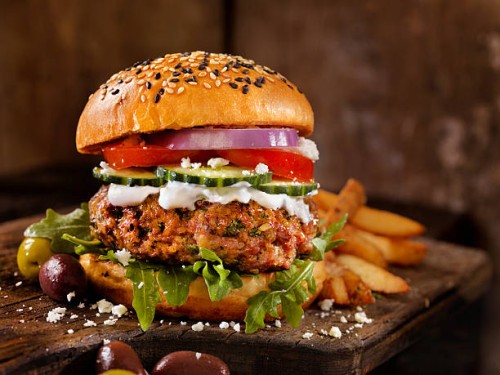 100% lamb -greek burger - food stock pictures, royalty-free photos & images