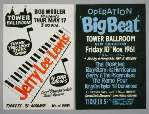 1st JANUARY: Photograph of two posters advertising concerts at the Tower Ballroom in New Brighton, Wirrell Peninsula. Left hand poster promotes a...