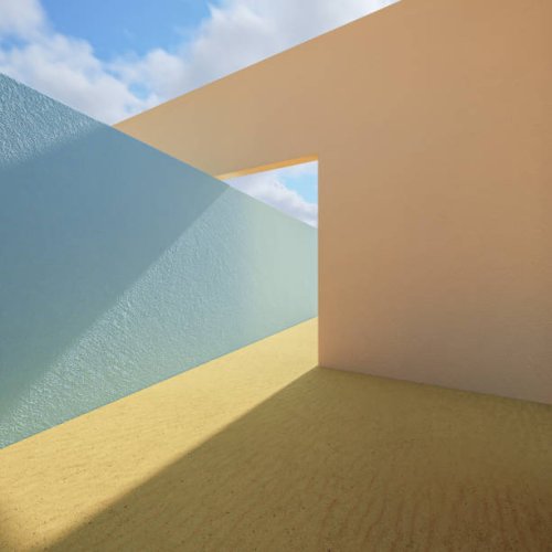 3d geometric showcase with beautiful blue sky background - home decoration stock pictures, royalty-free photos & images