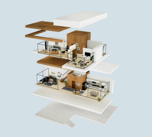 3d render of a two story house project - home decoration stock pictures, royalty-free photos & images