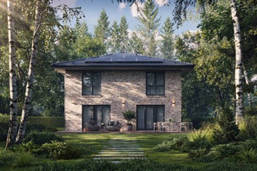 3d rendering of a forest bungalow surrounded by trees on a summer day - garden decoration stock pictures, royalty-free photos & images