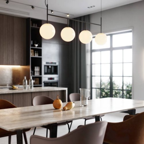 3d rendering of a kitchen bay and dining area in living room - home decoration stock pictures, royalty-free photos & images