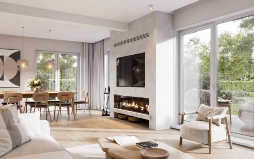 3d rendering of a modern-styled living room with fireplace - home decoration stock pictures, royalty-free photos & images