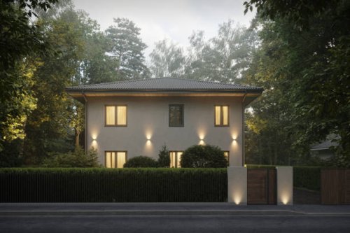 3d rendering of modern bungalow surrounded by a trees - garden decoration stock pictures, royalty-free photos & images