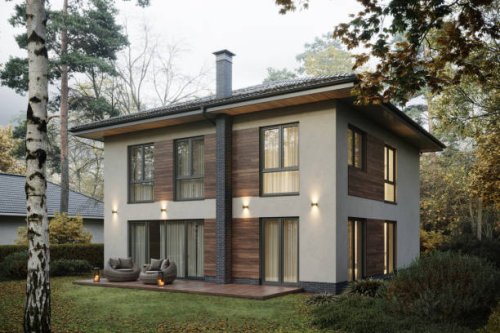 3d rendering of modern cozy bungalow - garden decoration stock pictures, royalty-free photos & images