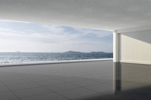 3d rendering, sea facing lobby space - home decoration stock pictures, royalty-free photos & images