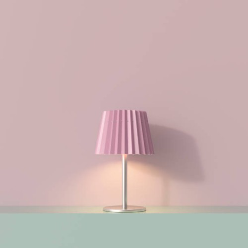 3d rendering, table lamp on shelf with pink lampshade - home decoration stock illustrations