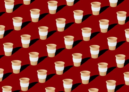 a disposable paper cup with a lid for coffee and tea on a bright magent background. seamless background or texture, pattern and wallpaper. - junk food stock pictures, royalty-free photos & images