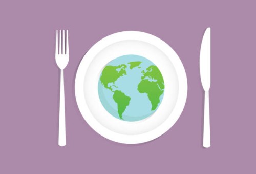 a globe on a dish with fork and a knife - food stock illustrations
