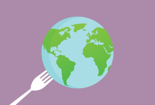a globe with a fork - food stock illustrations