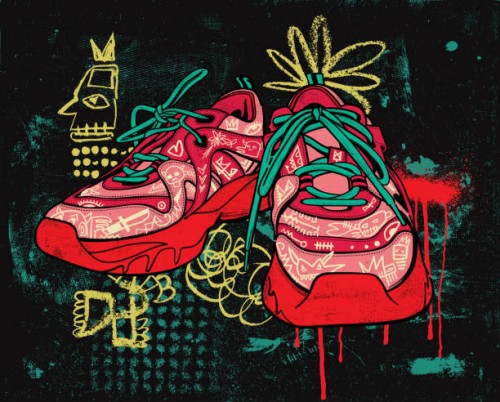 a pair of sneakers pop art - fashion stock illustrations