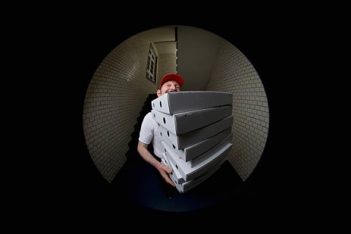 a pizza delivery man, portrait - food stock pictures, royalty-free photos & images