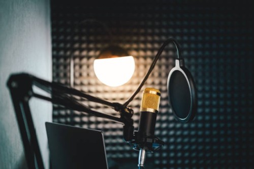 a sound recording studio microphone set against neon background - concert stock pictures, royalty-free photos & images
