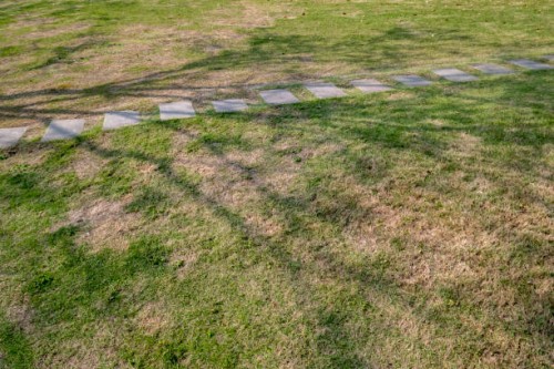 a stone path on the grass - garden decoration stock pictures, royalty-free photos & images