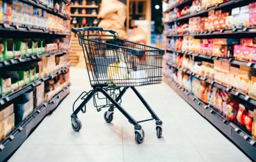 abandoned shopping cart with groceries - food stock pictures, royalty-free photos & images