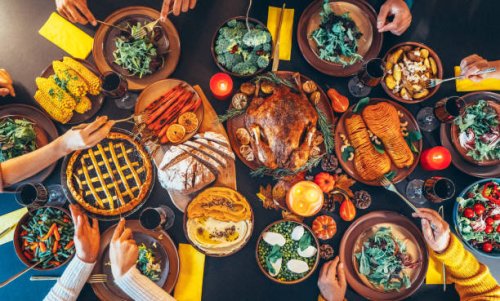 above view of beautiful table for thanksgiving - food stock pictures, royalty-free photos & images