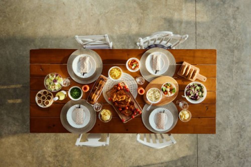 above view of place setting for lunch. - food stock pictures, royalty-free photos & images