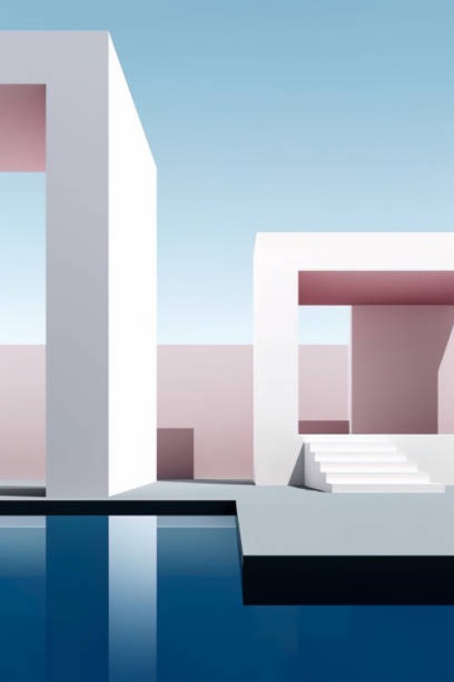 abstract architecture 3d render with buildings and stairs and sky in background - fashion stock pictures, royalty-free photos & images