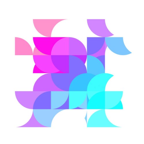 abstract mid-century geometric shapes neon blue purple on white background - fashion stock pictures, royalty-free photos & images