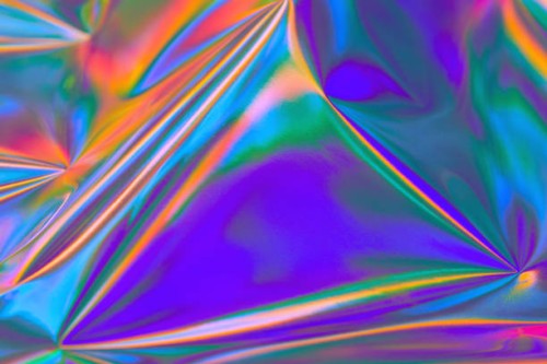 abstract vibrant purple, blue, mint green, orange, red metallic psychedelic holographic wrinkled foil texture. bold bright neon colored crazy new wave groovy style background - fashion stock pictures, royalty-free photos & im