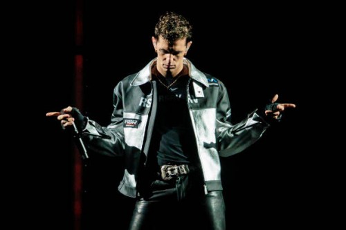 Achille Lauro performs at Unipol Forum of Assago on October 04, 2024 in Milan, Italy.