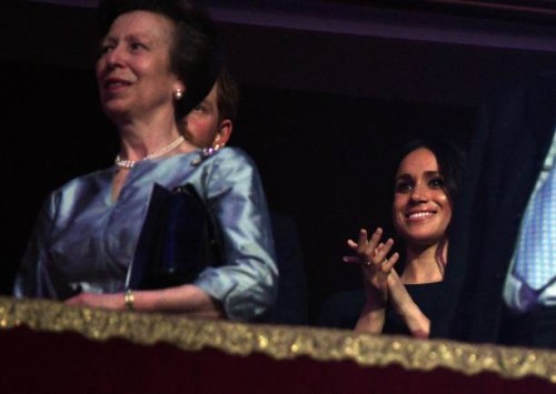 Actress and fiancee of Britain's Prince Harry Meghan Markle applauds during The Queen's Birthday Party concert on the occassion of Her Majesty's 92nd...