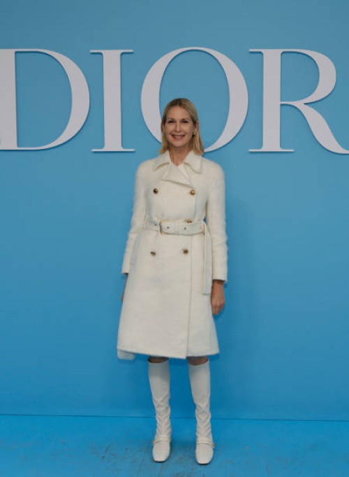 Actress Kelly Rutherford poses upon arrival ahead of Dior Women Ready-to-wear Spring-Summer 2025 show as part of the Paris Fashion Week, in Paris on...