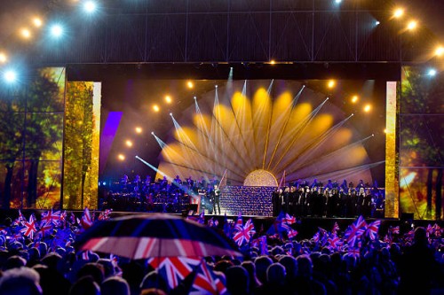 Alfie Boe performs during a concert on the 70th anniversary of VE Day at Horse Guards Parade on May 9, 2015 in London, England.