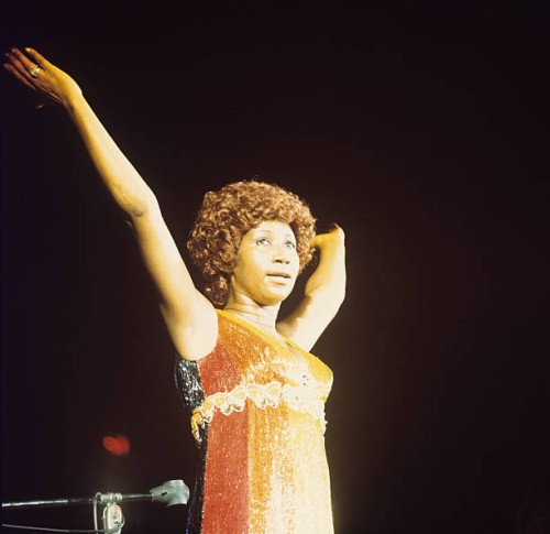 American soul singer Aretha Franklin performs live on stage as part of the Newport Jazz Festival at the Nassau Coliseum in New York on 8th July 1973.