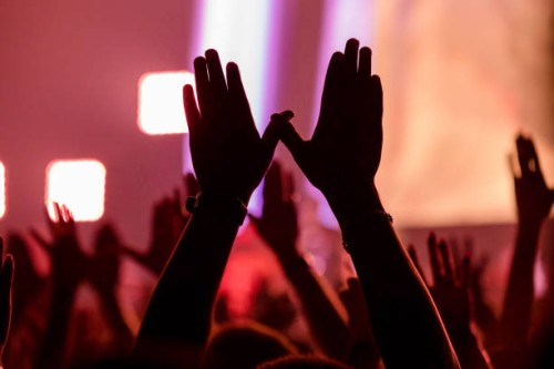 An audience member makes the 'W' sign for the Wu-Tang Clan at Espaco Unimed on April 2, 2023 in Sao Paulo, Brazil.